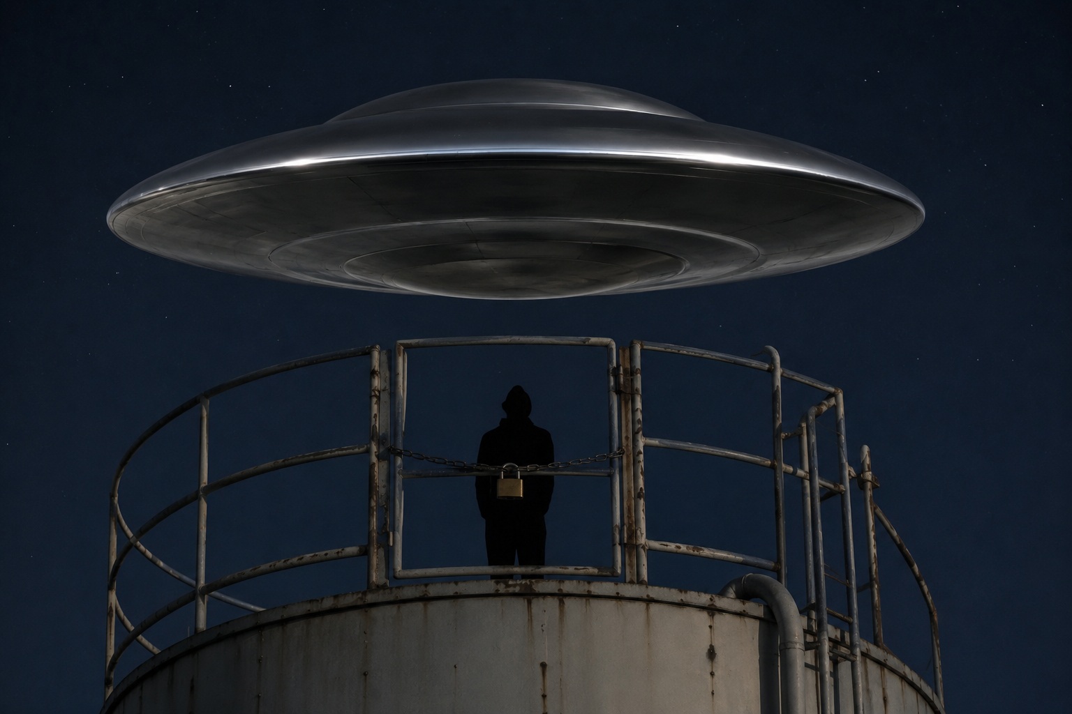 Editorial recreation of the I Saw A Silver Saucer Hanging Above Empty Water Tower story, image 3.