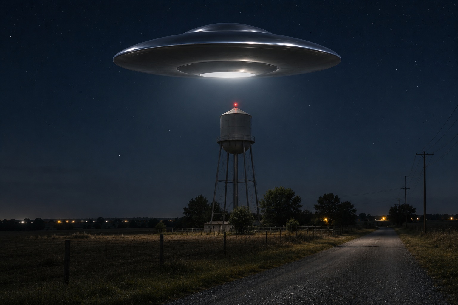 Editorial recreation of the I Saw A Silver Saucer Hanging Above Empty Water Tower story, image 4.