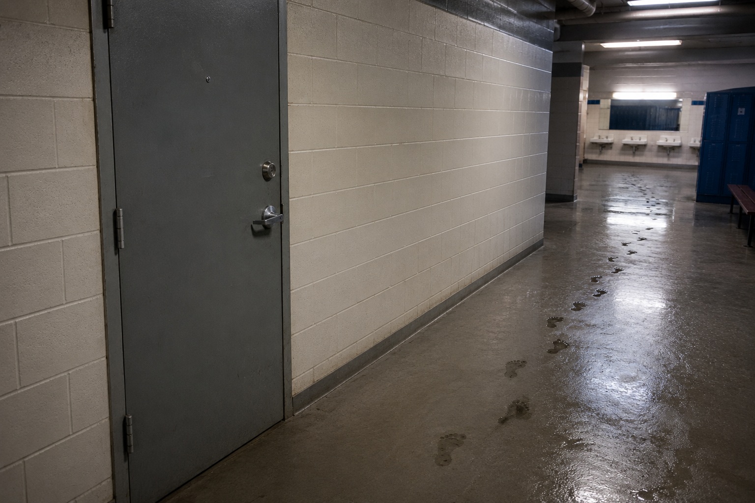 Editorial recreation of the I Saw A Woman Standing Behind Pool Locker Room Mirror story, image 2.
