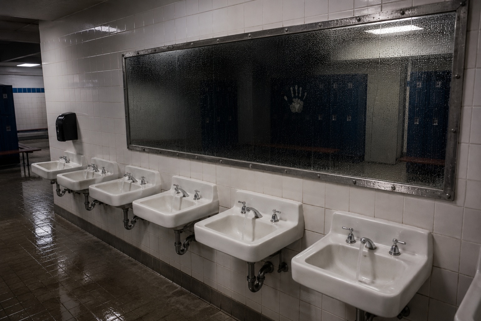 Editorial recreation of the I Saw A Woman Standing Behind Pool Locker Room Mirror story, image 3.