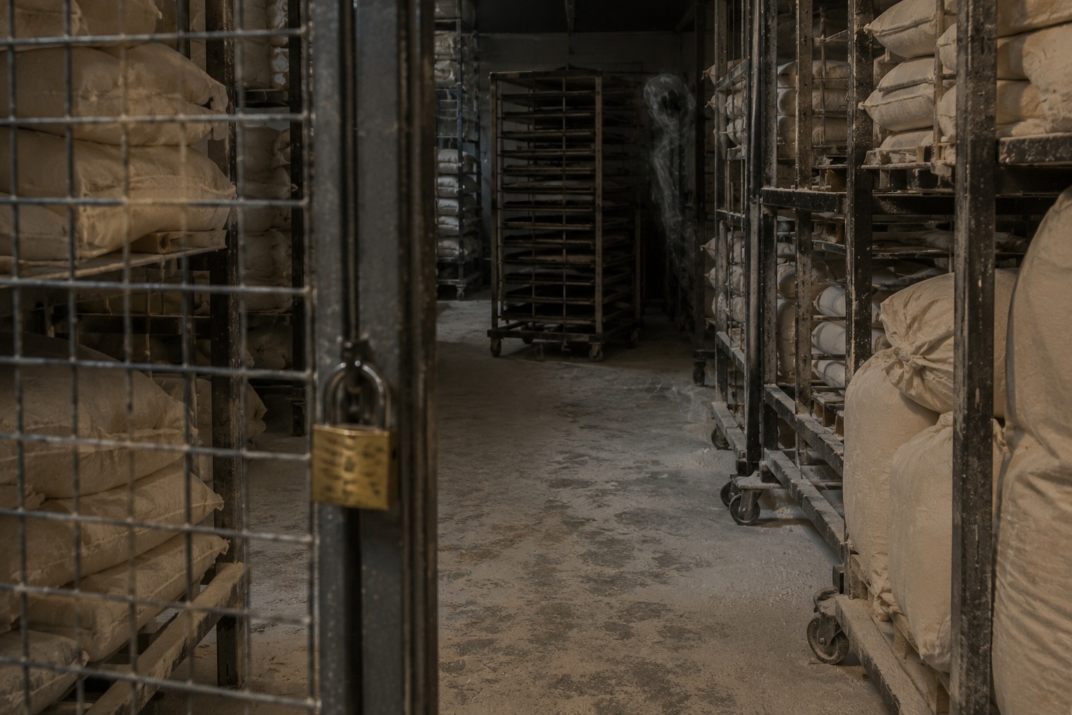 Editorial recreation of the I Saw A Woman Waiting Behind Locked Bakery Flour Racks story, image 2.