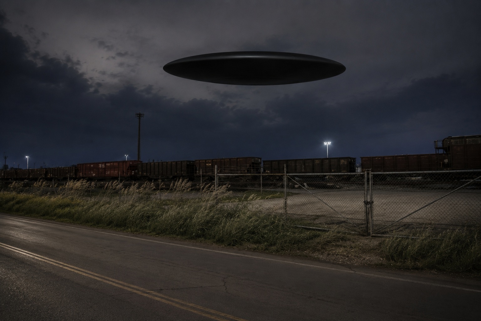 Editorial recreation of the I Watched A Black Oval Hover Above Empty Train Yard story, image 2.
