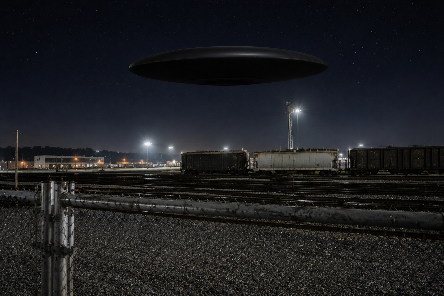 Editorial recreation of the I Watched A Black Oval Hover Above Empty Train Yard story, image 4.