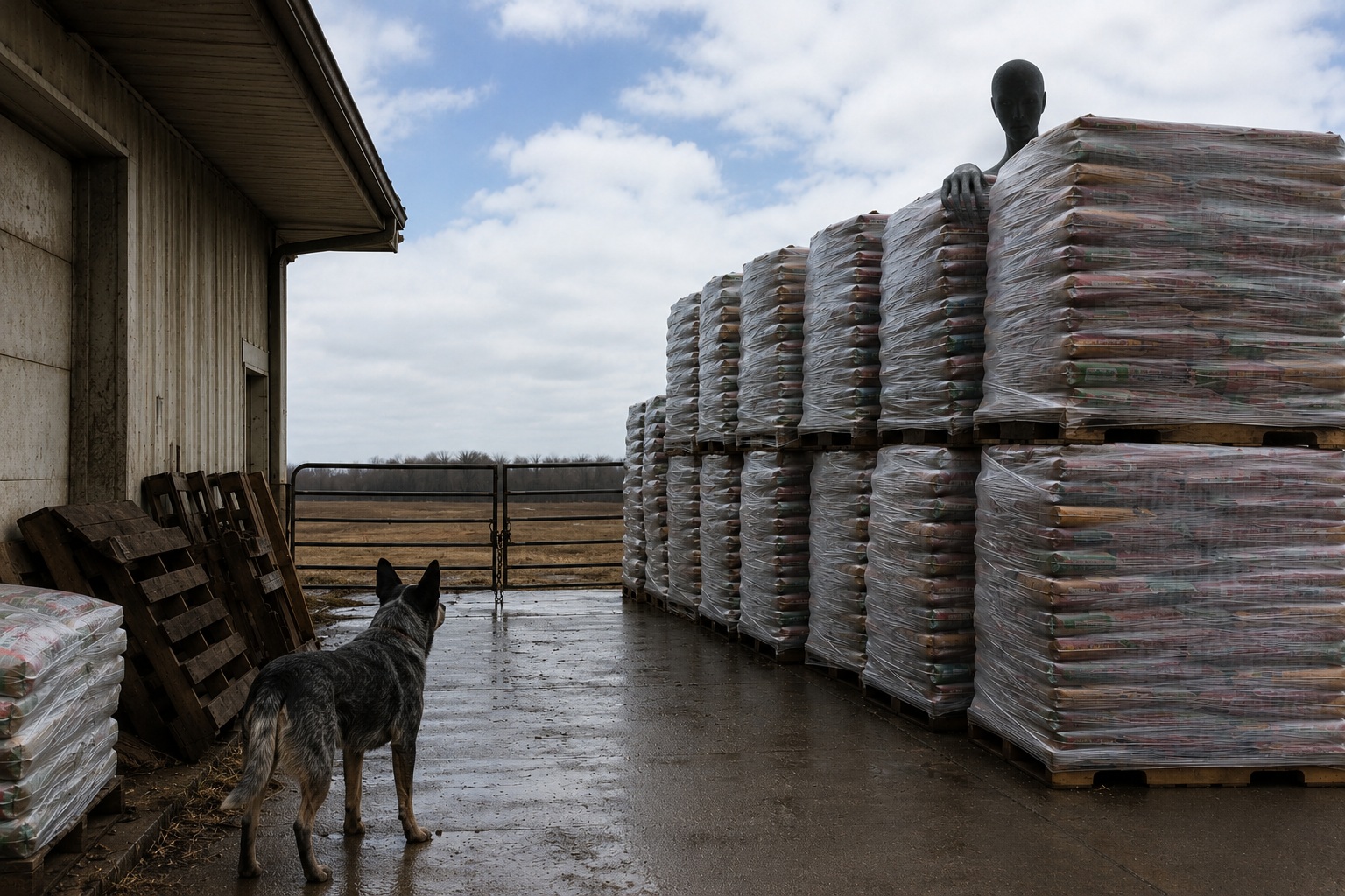 Editorial recreation of the My Cousin Checked Feed Store Alley And Saw Something Too Tall Behind The Pallets story, image 2.