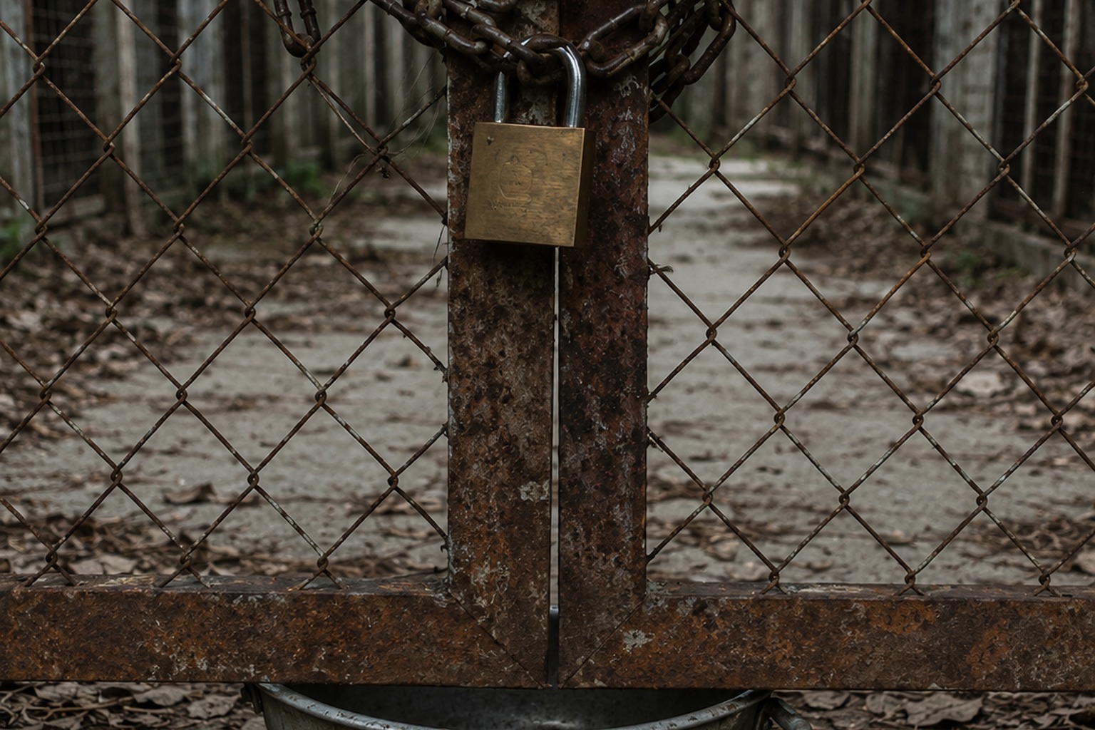 Editorial recreation of the Abandoned Zoo Service Gate Photo Showed The Feed Bucket Sliding Back Under The Mesh story, image 2.