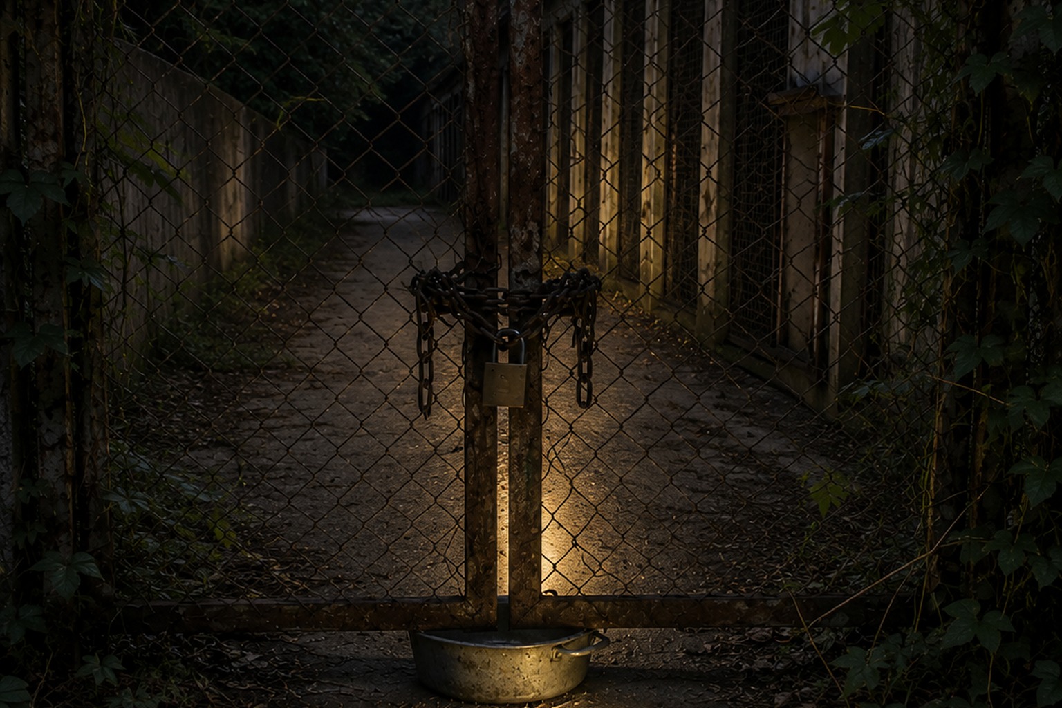 Editorial recreation of the Abandoned Zoo Service Gate Photo Showed The Feed Bucket Sliding Back Under The Mesh story, image 4.