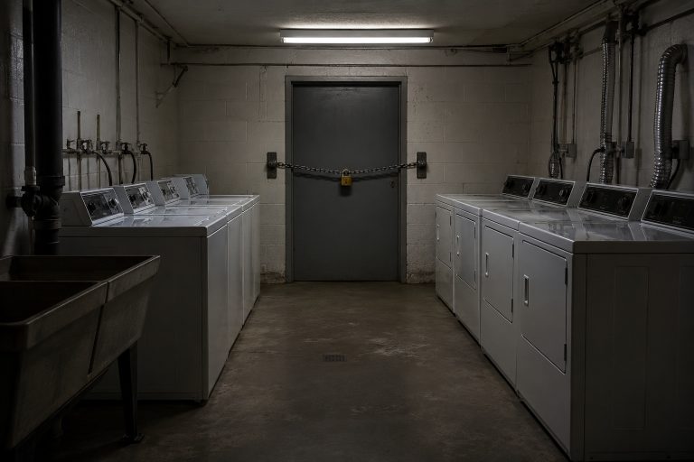 The Apartment Basement Laundry Camera Showed The Service Door Chain Pulling Tight From Inside
