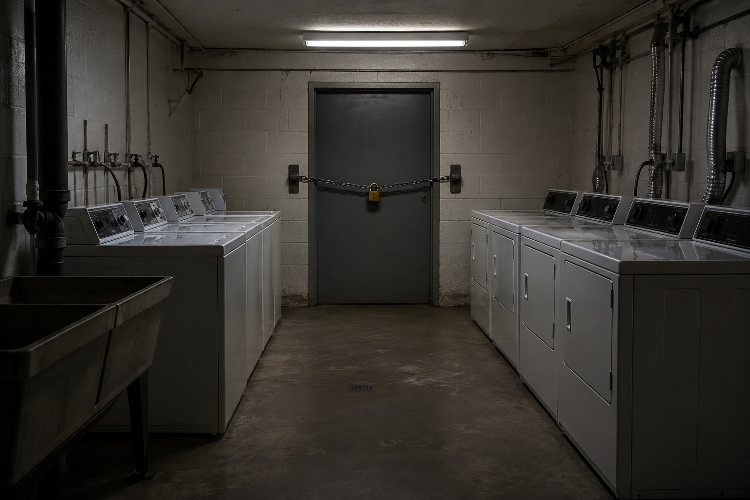 The Apartment Basement Laundry Camera Showed The Service Door Chain Pulling Tight From Inside