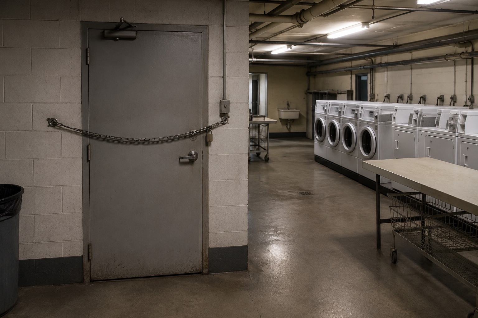 The Apartment Basement Laundry Camera Showed The Service Door Chain Pulling Tight From Inside