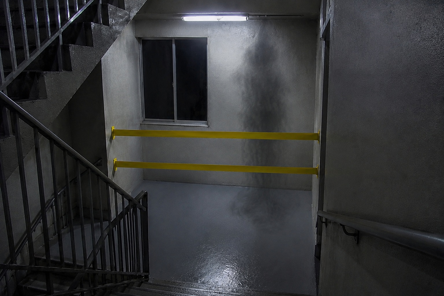 Editorial recreation of the Apartment Stairwell Camera Showed An Elderly Man Waiting On A Landing Sealed With Wet Paint Tape story, image 3.