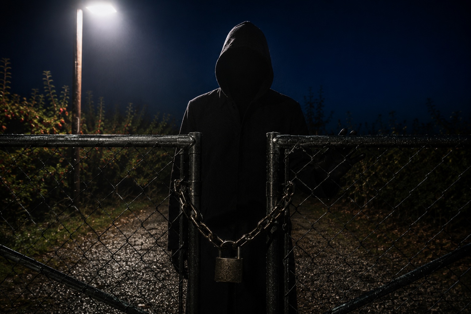 The Apple Orchard Gate Camera Showed A Tall Shape Where The Floodlight Cast No Shadow
