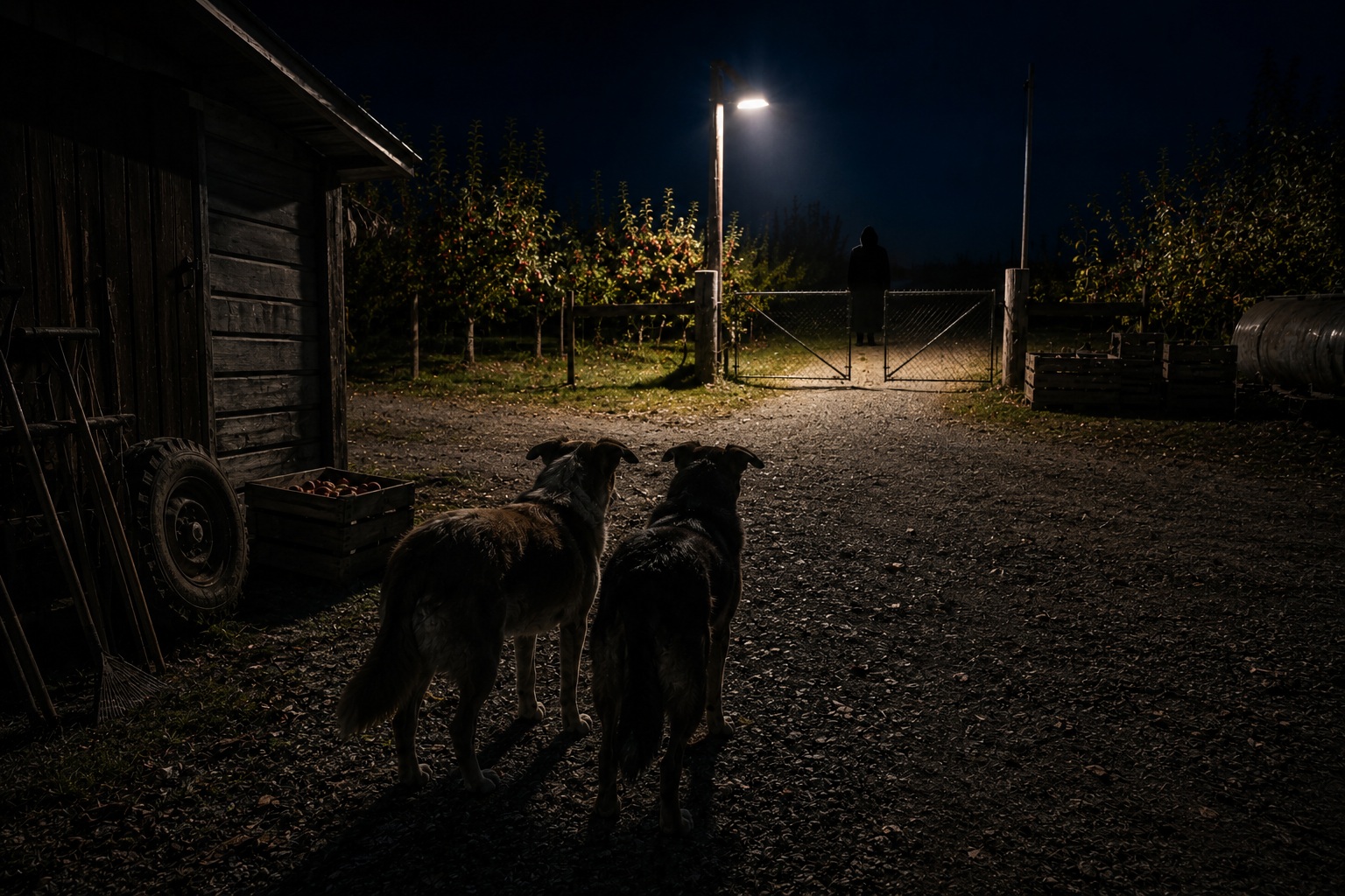 The Apple Orchard Gate Camera Showed A Tall Shape Where The Floodlight Cast No Shadow