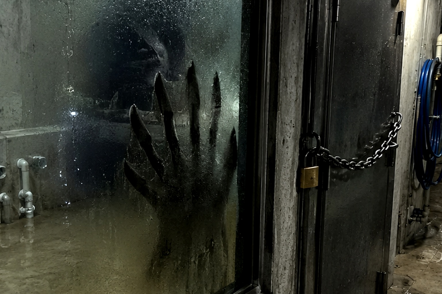 Editorial recreation of the Aquarium Service Hall Camera Showed A Wet Clawed Shape Pressed Against The Empty Turtle Tank story, image 2.