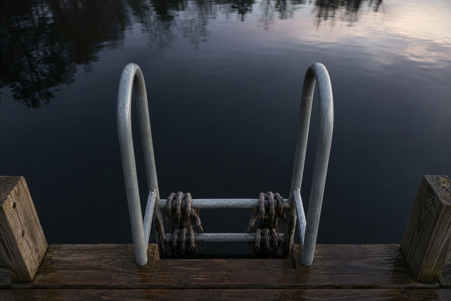 Editorial recreation of the Bait Shop Dock Camera Saw Webbed Claws Wrapped Around The Ladder story, image 2.