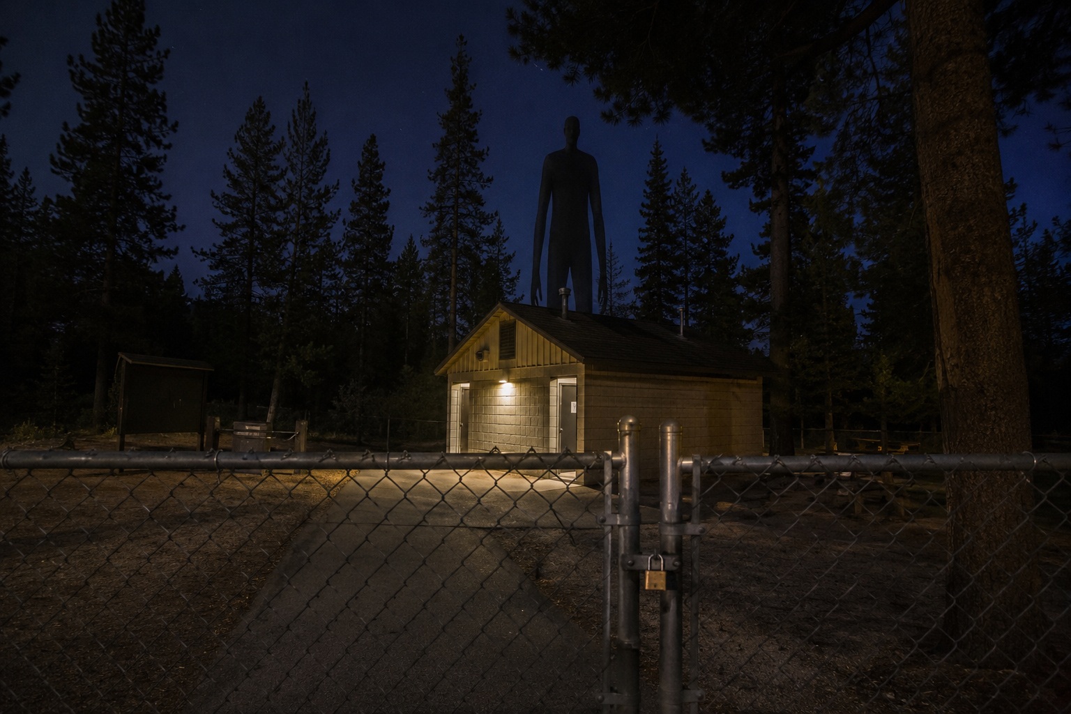 Editorial recreation of the Camp Host Saw A Tall Shape Watching From Behind The Shower House story, image 1.