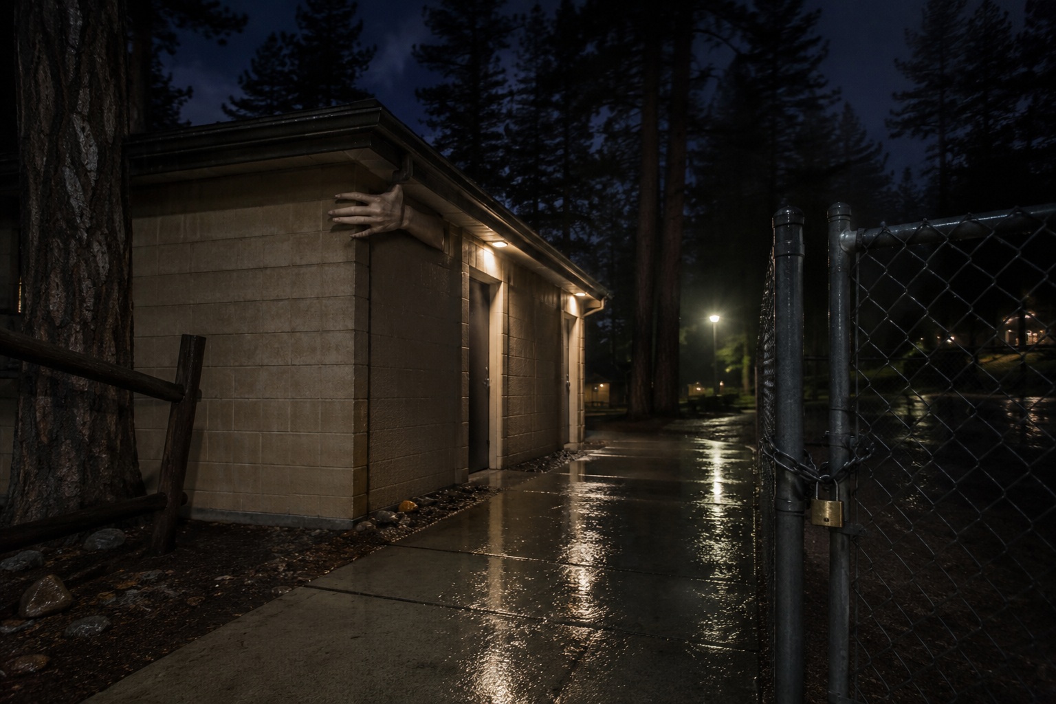 Editorial recreation of the Camp Host Saw A Tall Shape Watching From Behind The Shower House story, image 2.
