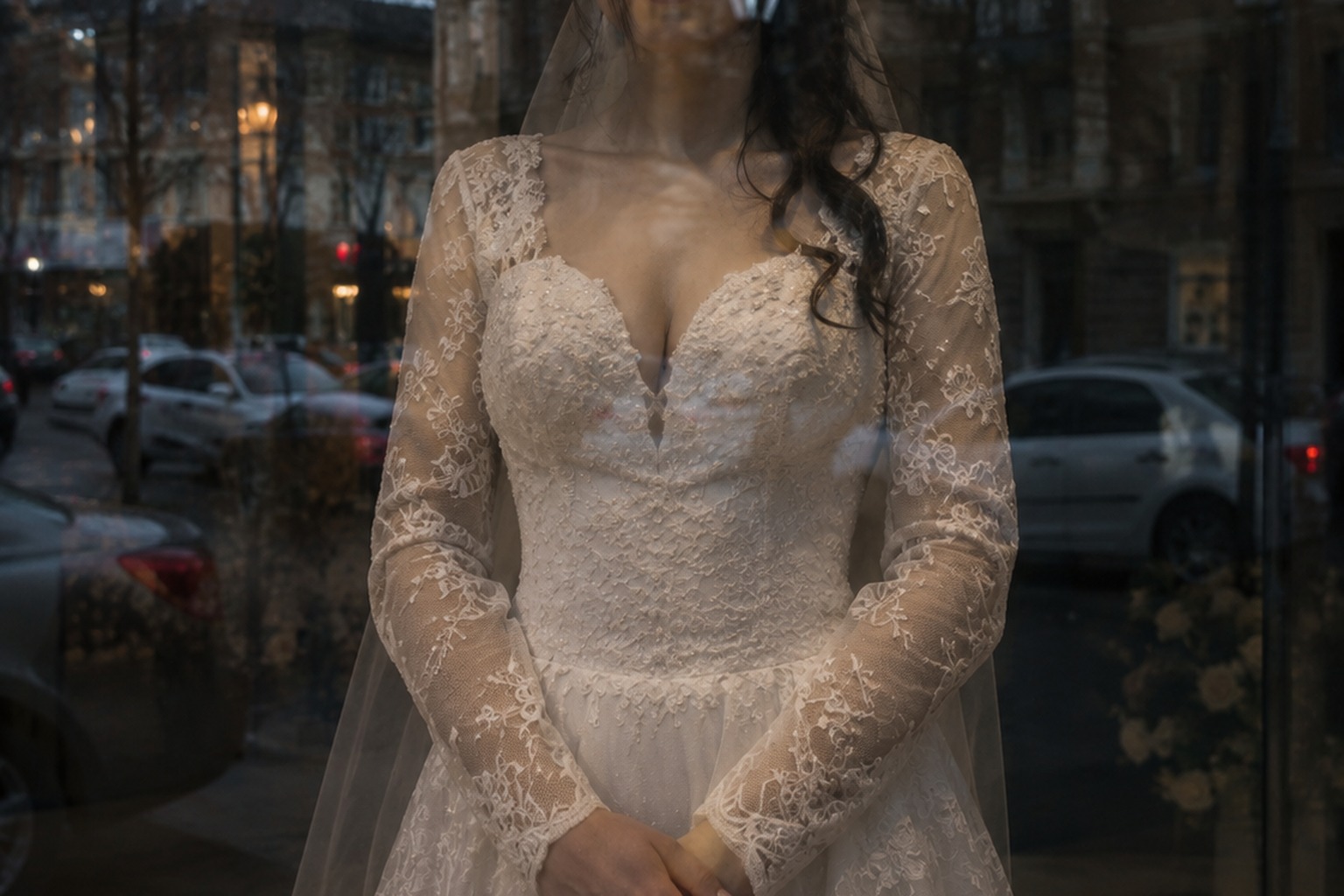 The Closed Bridal Shop Window Photo Showed A Bride Where The Mannequin Had Been Removed reconstructed scene image 2