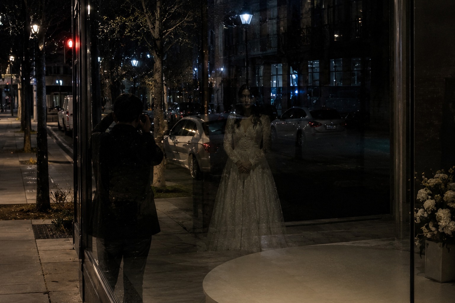 The Closed Bridal Shop Window Photo Showed A Bride Where The Mannequin Had Been Removed reconstructed scene image 4