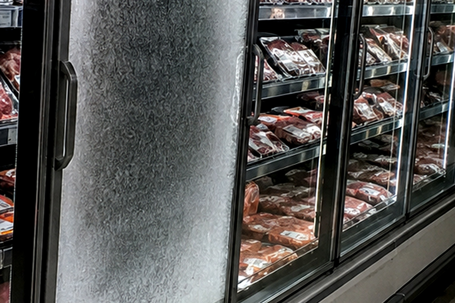 Editorial recreation of the Closed Grocery Store Freezer Aisle Camera Showed A Pale Woman Standing Behind The Frosted Meat Case story, image 4.