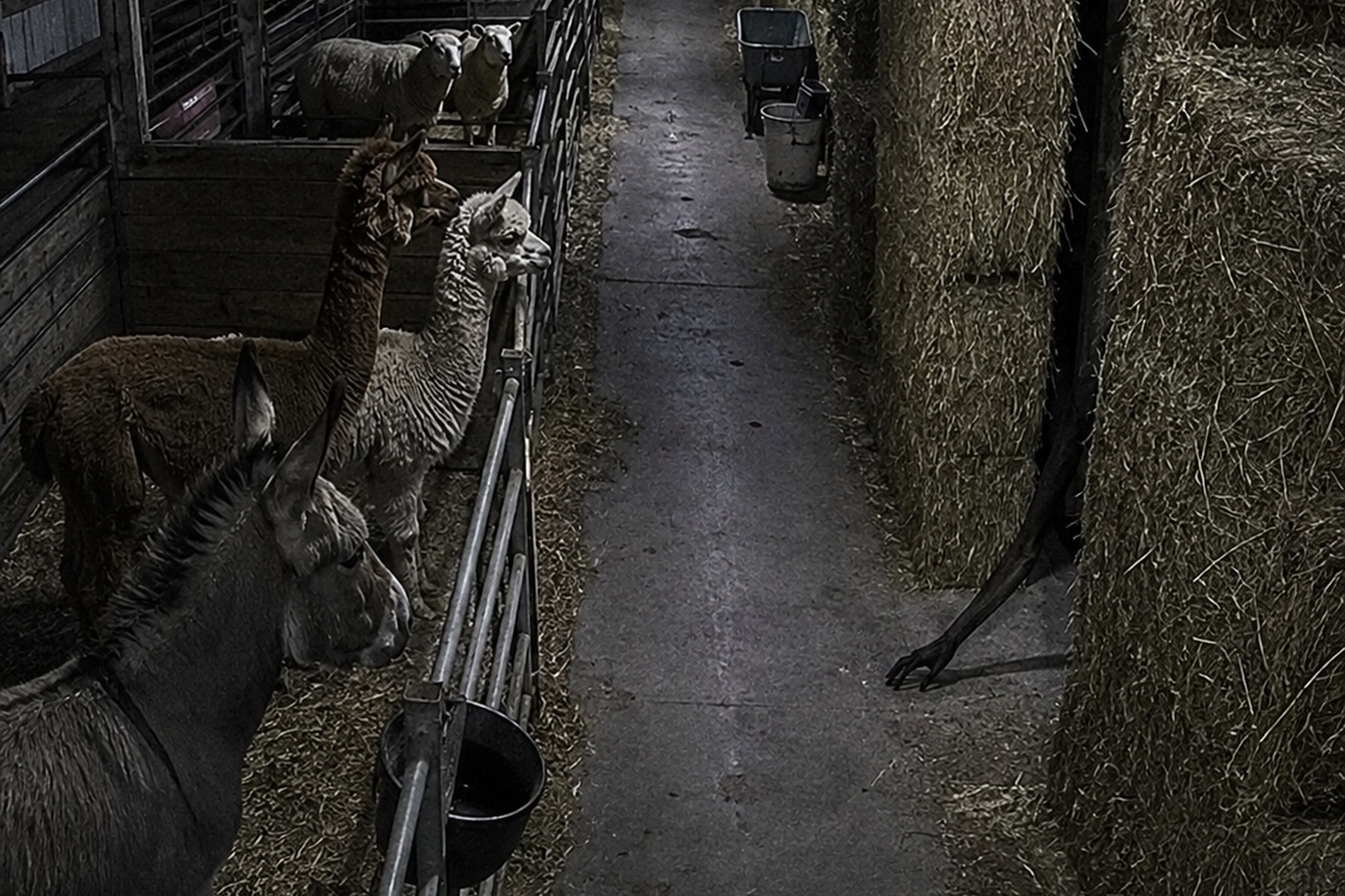 Editorial recreation of the Closed Petting Zoo Barn Camera Showed A Long-Limbed Thing Crawling Behind The Hay Bales story, image 4.