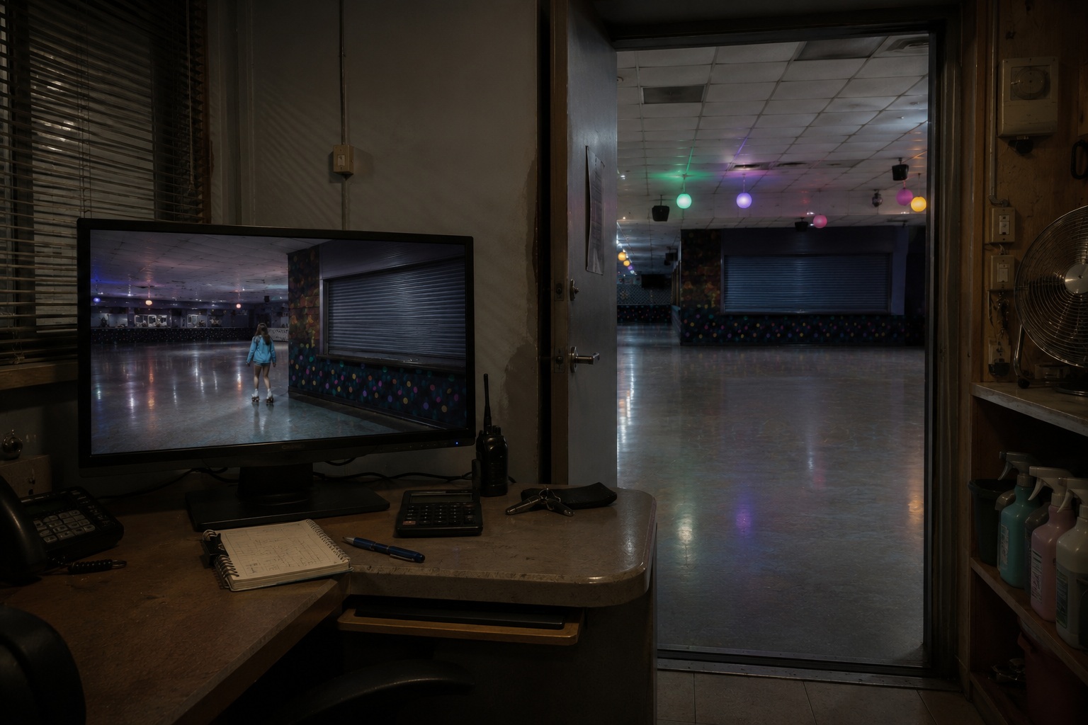 Editorial recreation of the Closed Roller Rink Camera Showed A Girl Skating Past The Dark Snack Bar story, image 3.