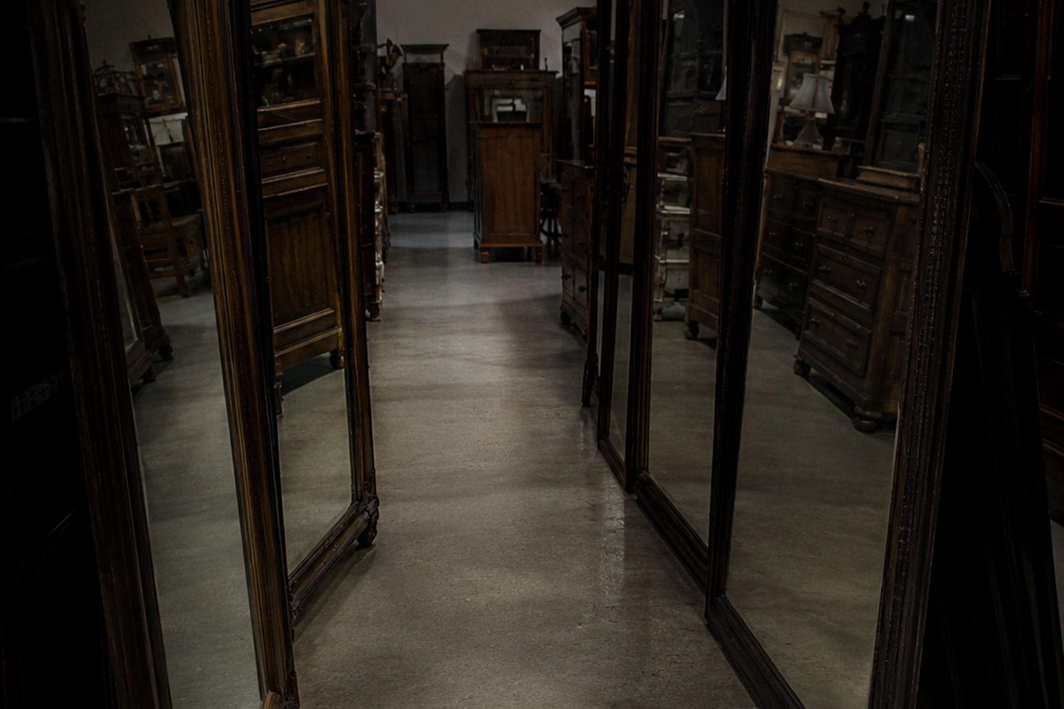 The Closed Thrift Store Mirror Aisle Camera Showed A Hand Reaching From Behind A Covered Wardrobe reconstructed scene image 4
