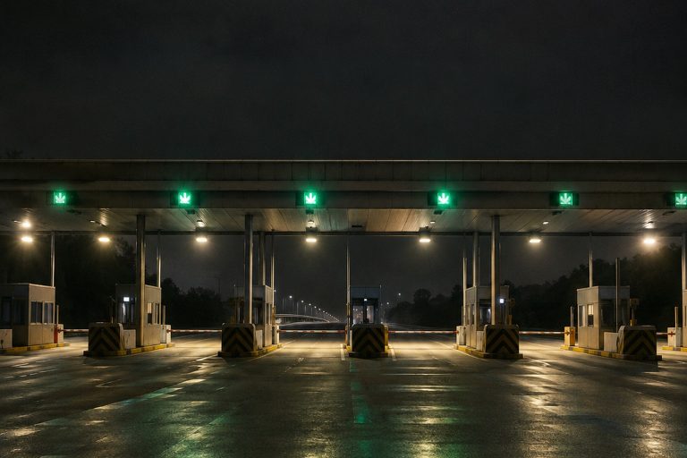 The Closed Toll Plaza Camera Caught A Cigar-Shaped Craft Above Lane Seven reconstructed scene image 1