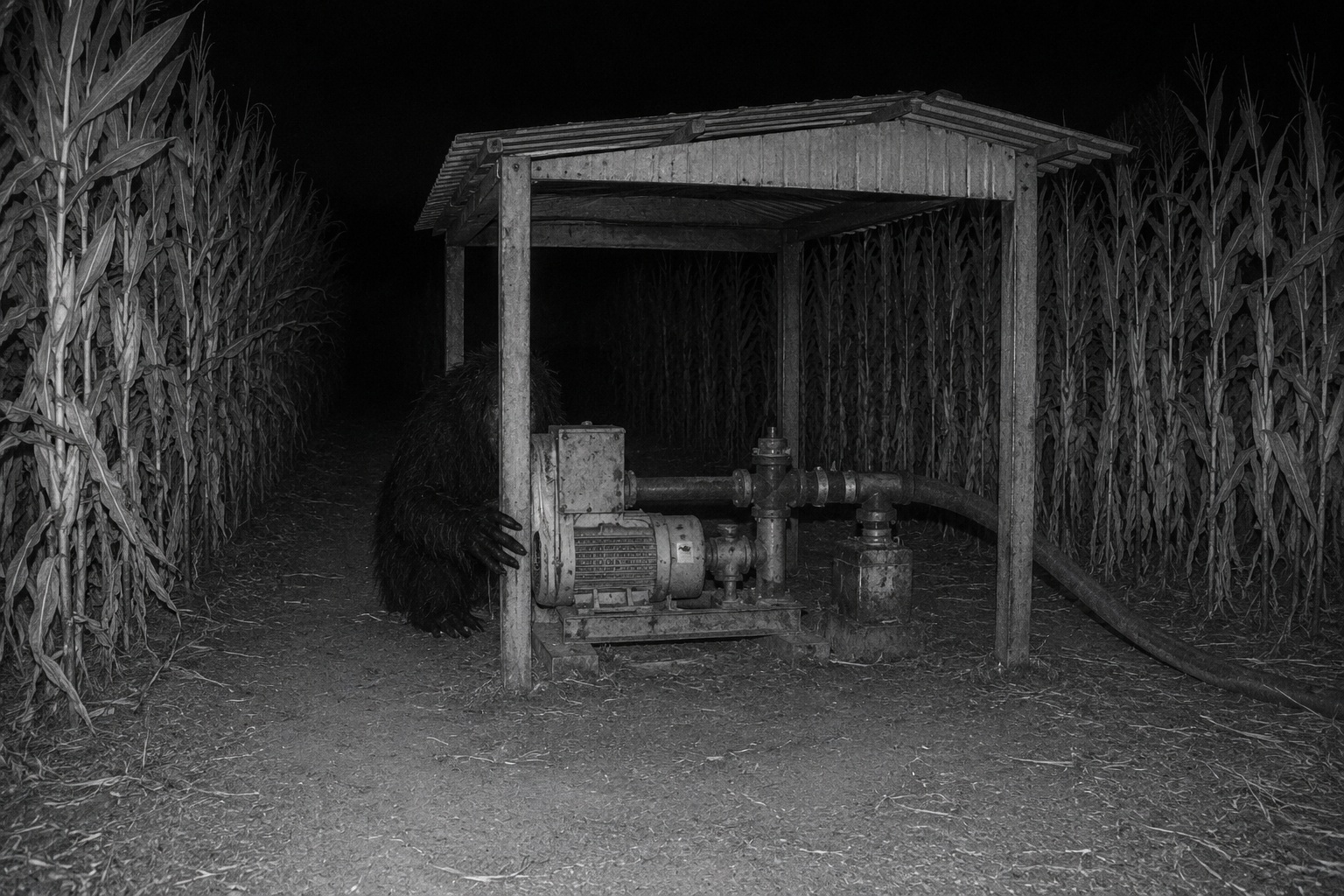 Editorial recreation of the Corn Maze Trail Camera Showed A Hairy Figure Ducking Behind The Irrigation Pump story, image 2.