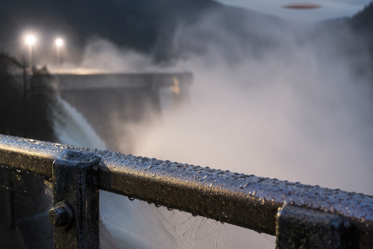 Editorial recreation of the County Reservoir Security Camera Caught A Silent Copper Saucer Above The Spillway Mist story, image 2.