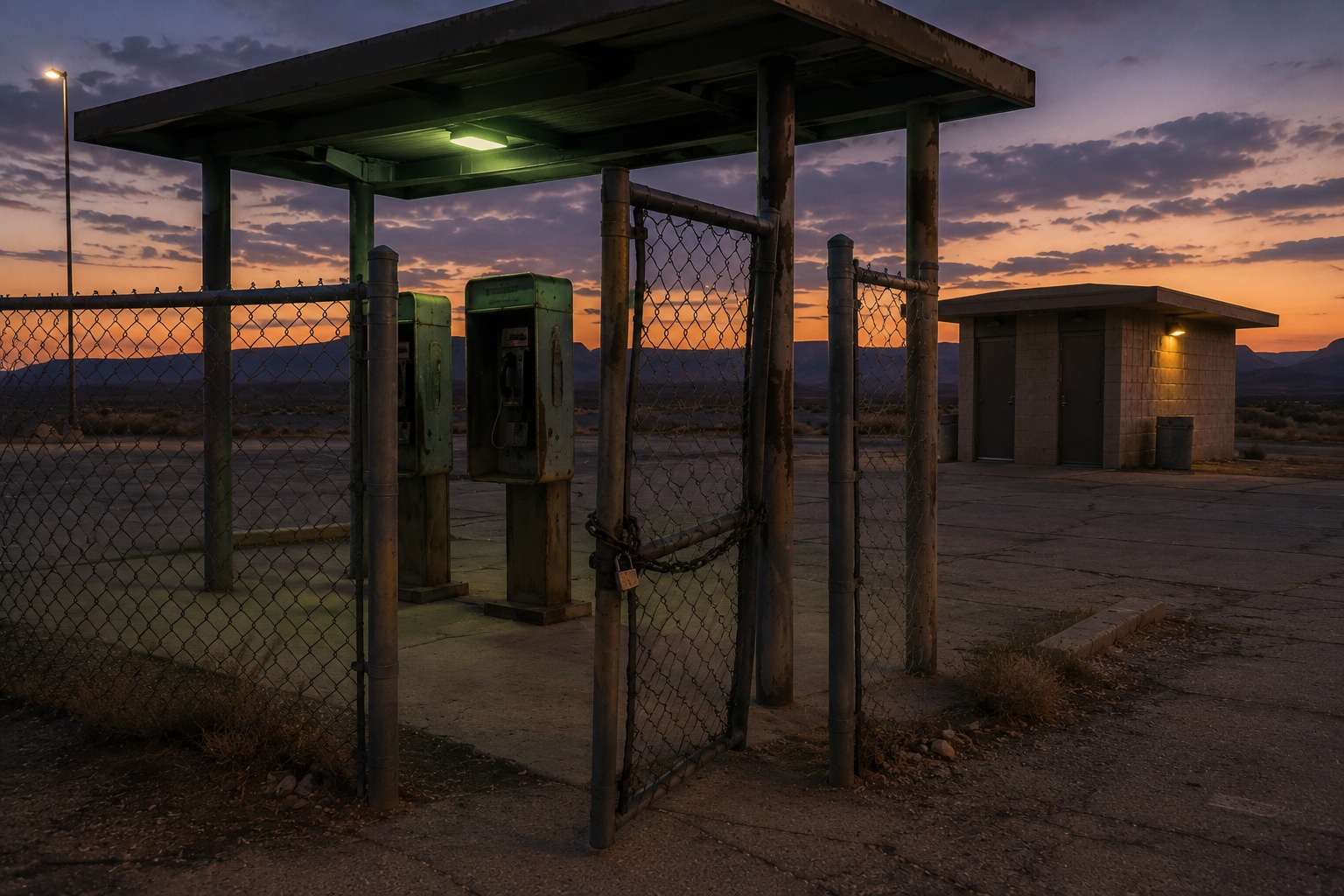 Editorial recreation of the Desert Rest Stop Dashcam Caught Three Green Lights Hovering Above The Payphones story, image 3.