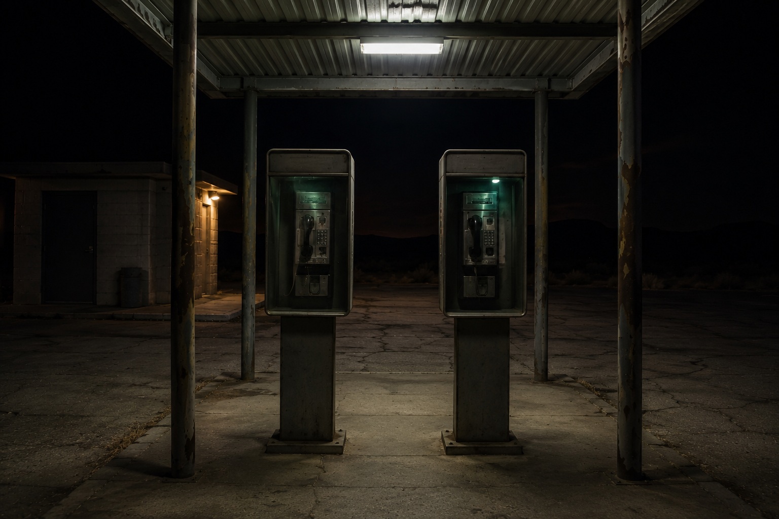 Editorial recreation of the Desert Rest Stop Dashcam Caught Three Green Lights Hovering Above The Payphones story, image 4.