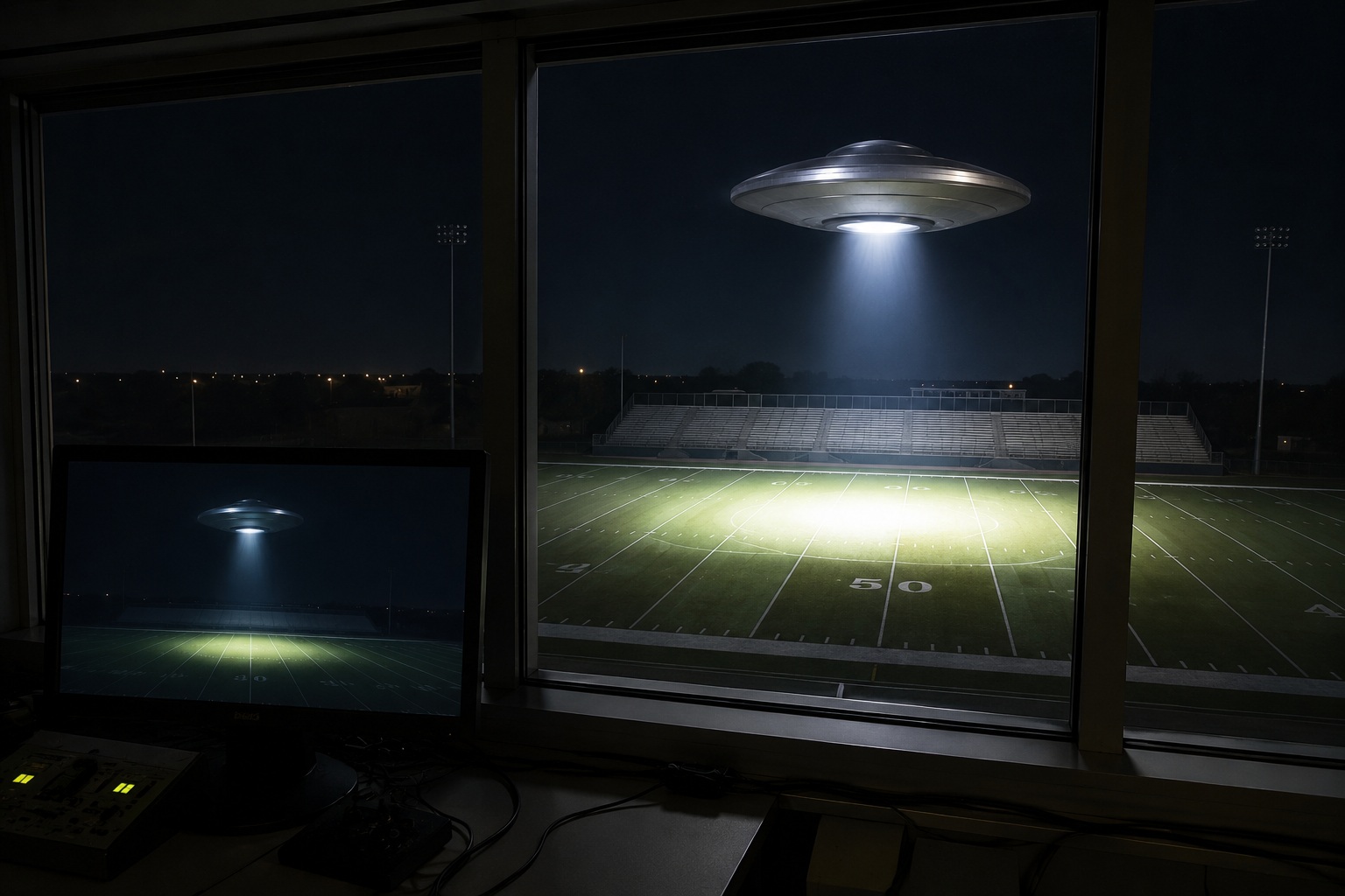 Editorial recreation of the empty football field silver disc story, image 2.