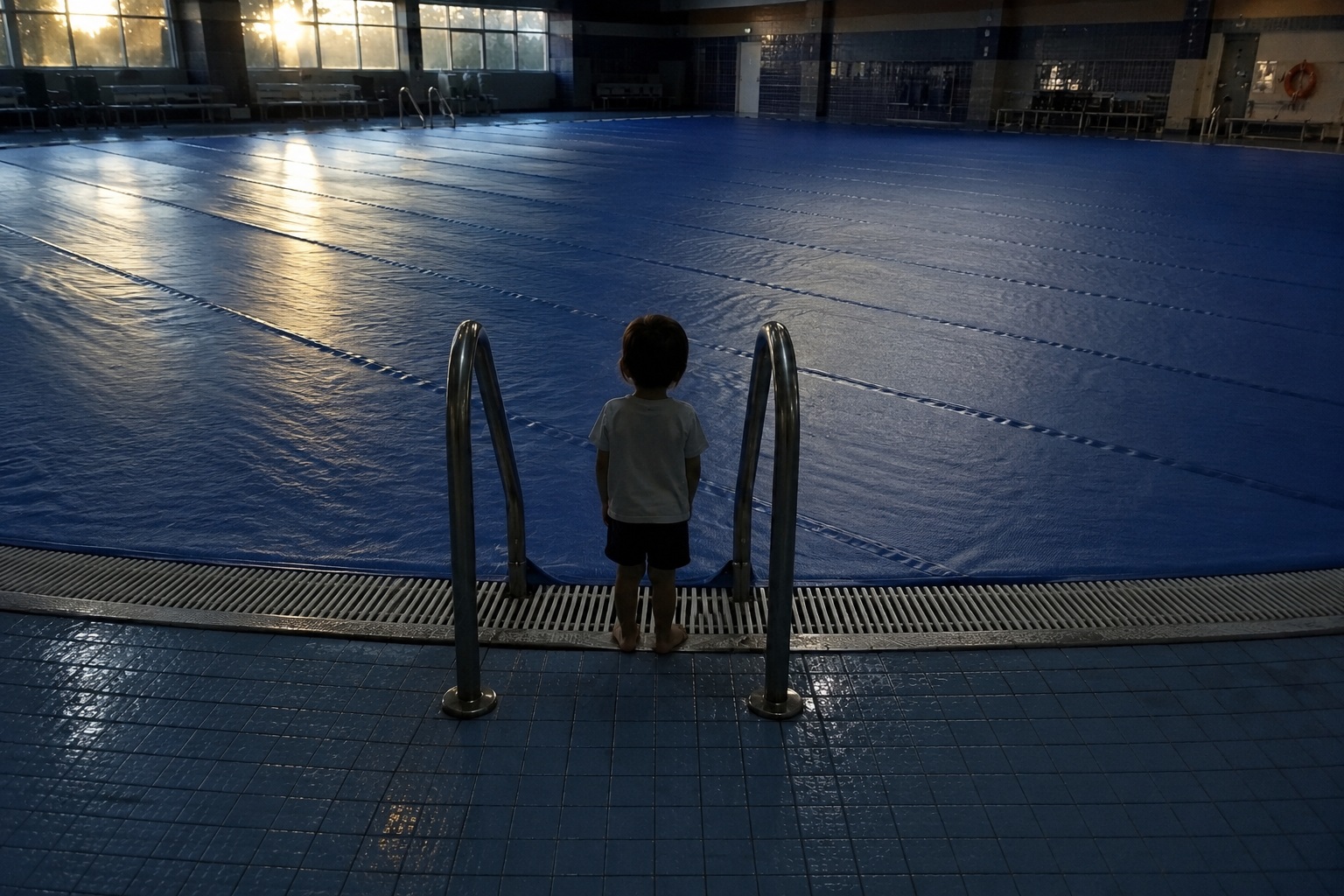 Editorial recreation of the Empty Indoor Pool Camera Showed A Child-Sized Figure Standing At The Deep End Ladder story, image 2.