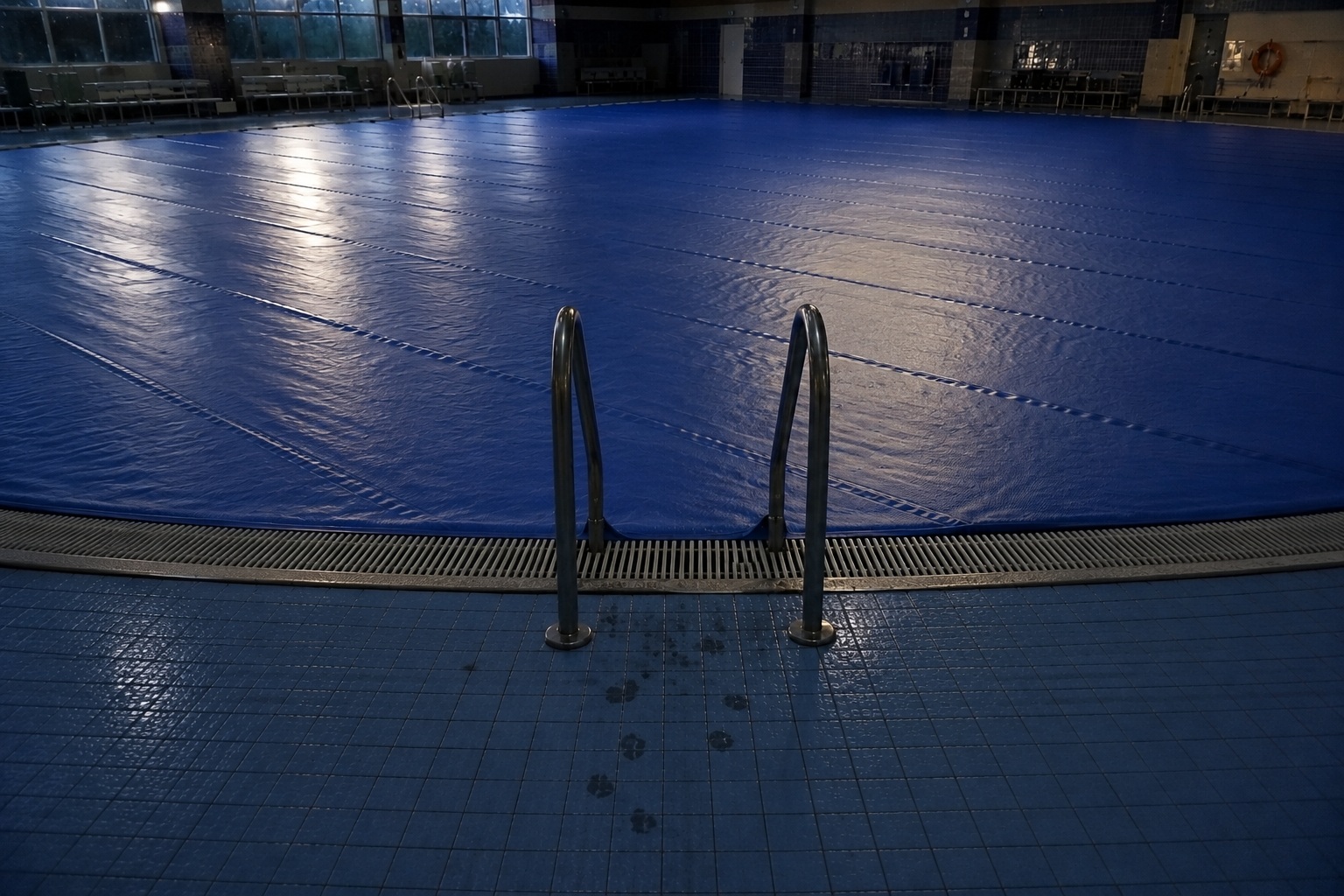 Editorial recreation of the Empty Indoor Pool Camera Showed A Child-Sized Figure Standing At The Deep End Ladder story, image 3.