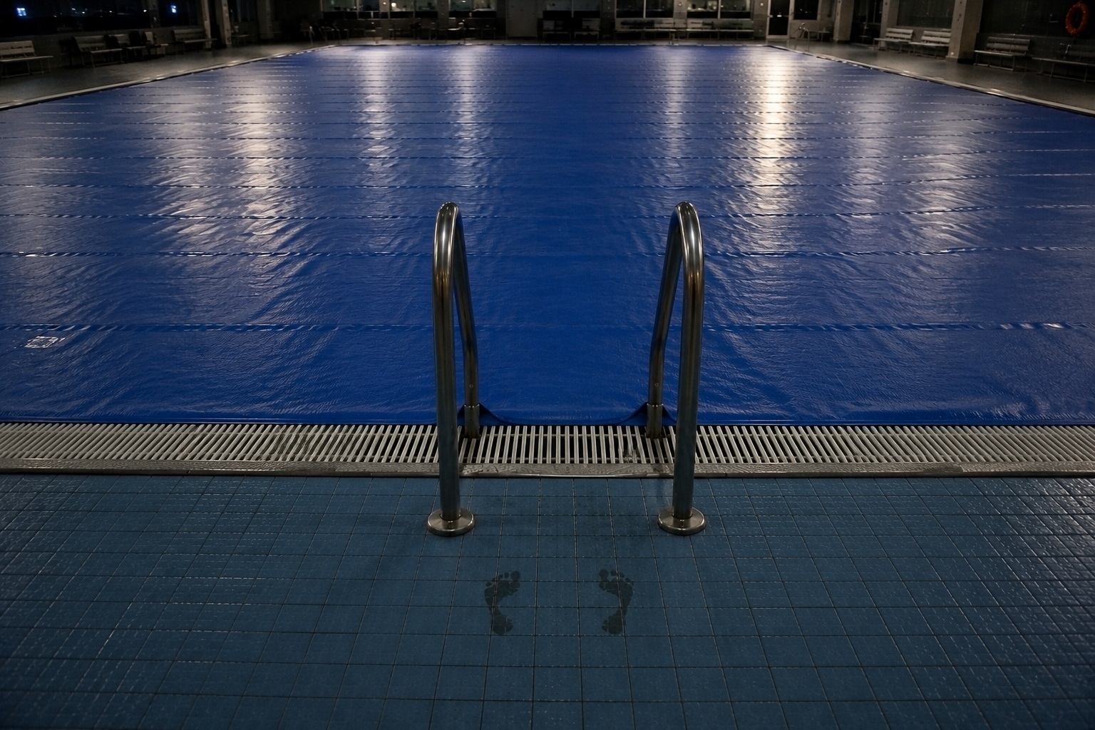 Editorial recreation of the Empty Indoor Pool Camera Showed A Child-Sized Figure Standing At The Deep End Ladder story, image 4.