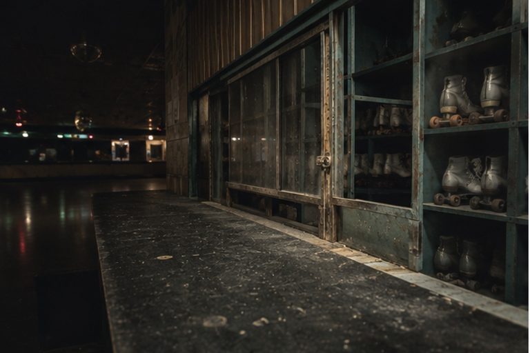 The Empty Roller Rink Skate Counter Photo Showed A Hand Inside The Locked Rental Window reconstructed scene image 1