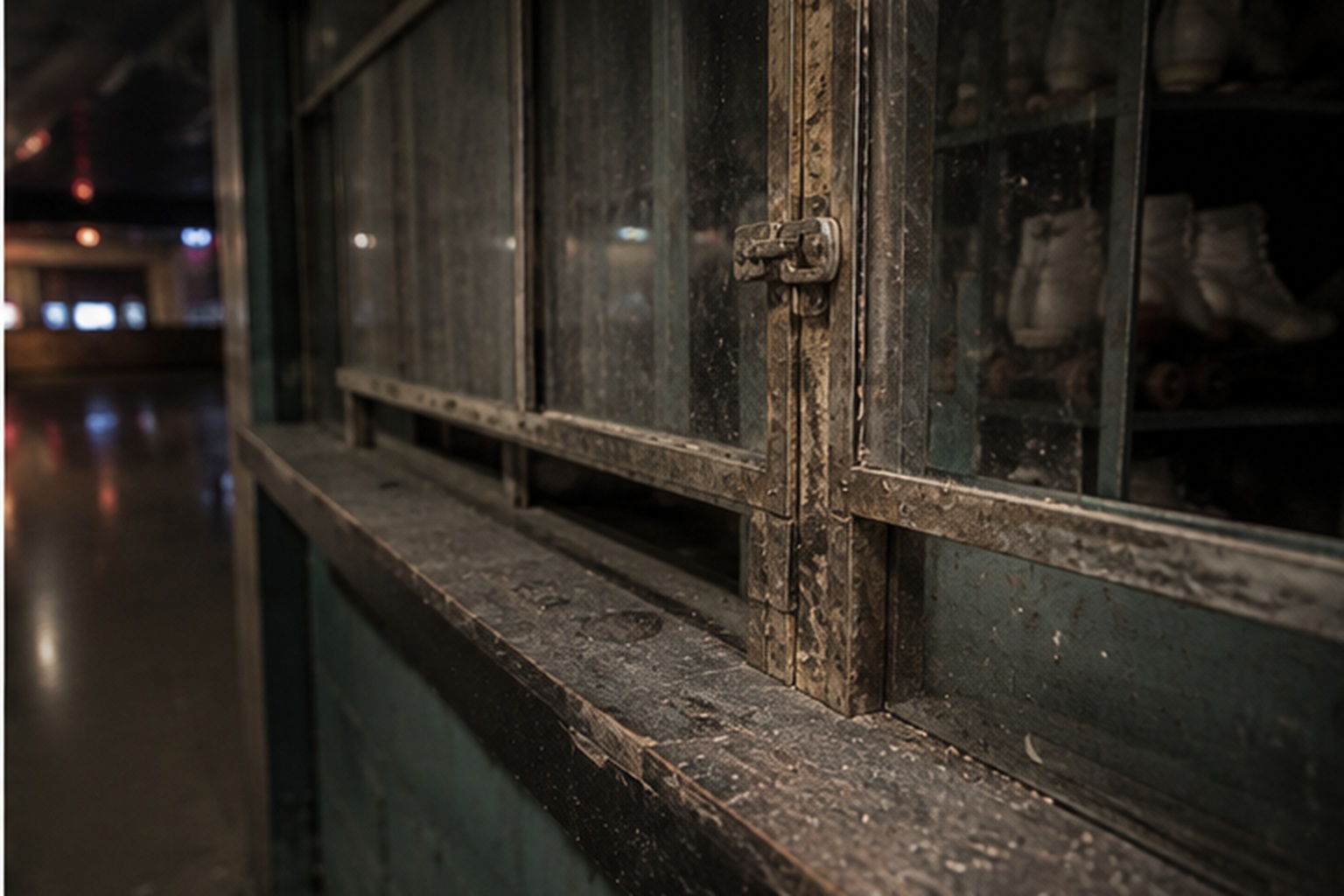 The Empty Roller Rink Skate Counter Photo Showed A Hand Inside The Locked Rental Window reconstructed scene image 2