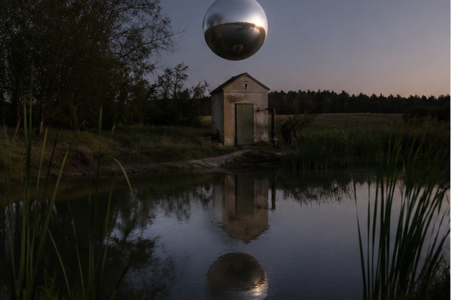 The Farm Pond Trail Camera Caught A Silent Silver Sphere Above The Pump House reconstructed scene image 3