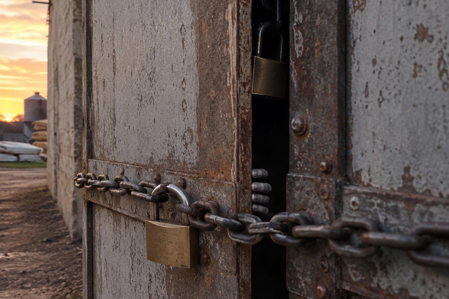 Editorial recreation of the Farm Supply Loading Door Photo Showed The Padlock Hanging On The Inside Hook story, image 1.