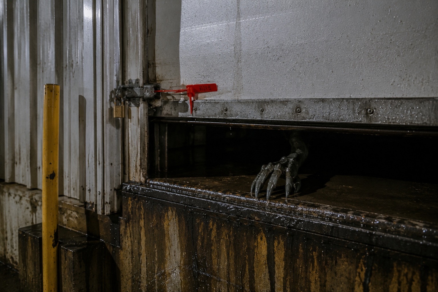 Editorial recreation of the Feed Store Camera Saw A Wet Clawed Shape Behind The Sealed Loading Door story, image 4.