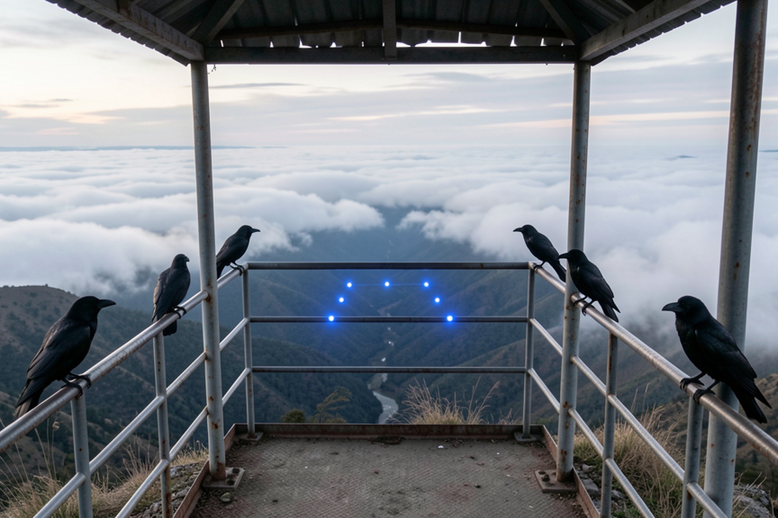 Editorial recreation of the Fire Tower Weather Camera Caught Five Blue Lights Crossing Below The Cloud Ceiling story, image 3.
