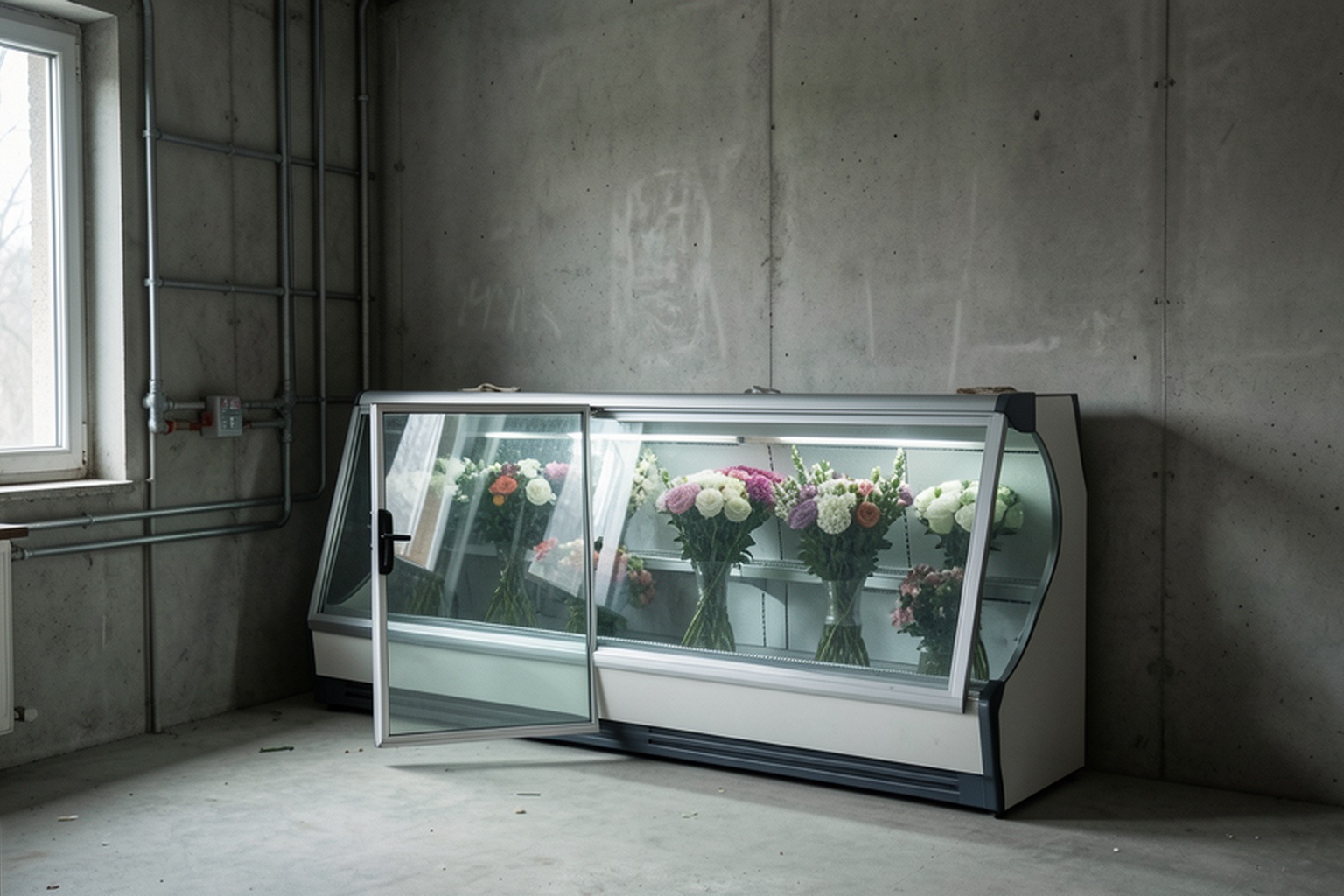 Editorial recreation of the Funeral Home Flower Room Camera Showed A Man In A Dark Suit Behind The Refrigerated Case story, image 4.