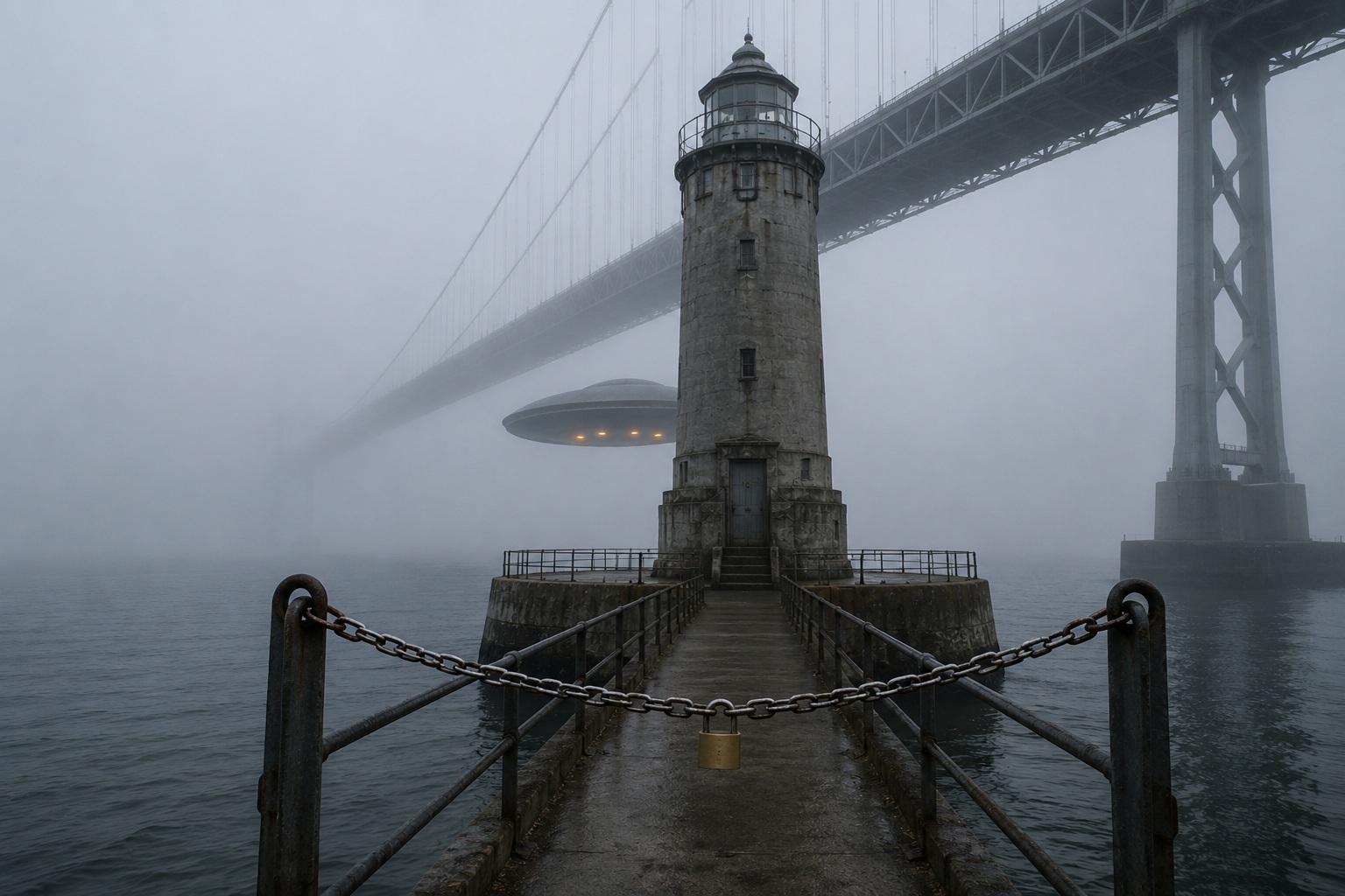 Editorial recreation of the Harbor Bridge Traffic Camera Caught Three Amber Lights Dropping Behind The Foghorn Tower story, image 2.