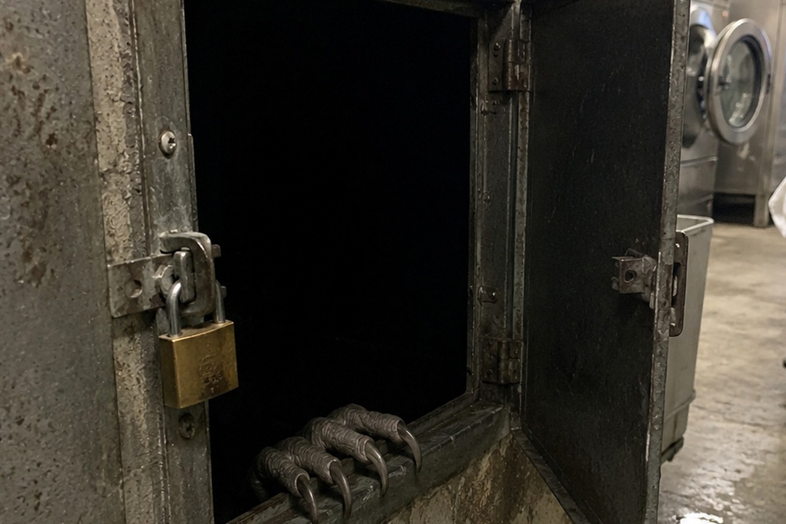 Editorial recreation of the Hotel Laundry Chute Camera Saw Claws Pressing Through The Dark Opening story, image 2.