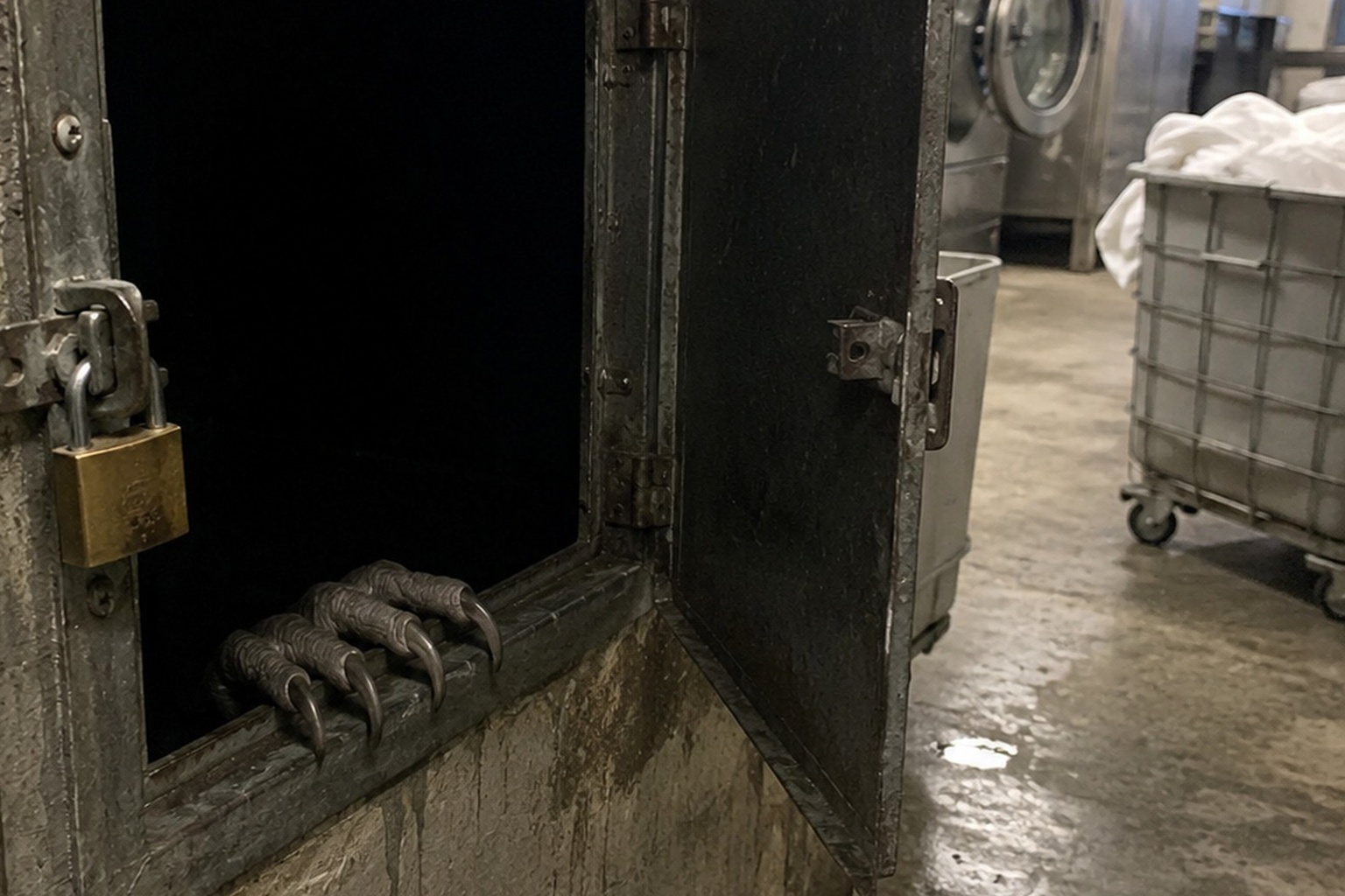 Editorial recreation of the Hotel Laundry Chute Camera Saw Claws Pressing Through The Dark Opening story, image 3.