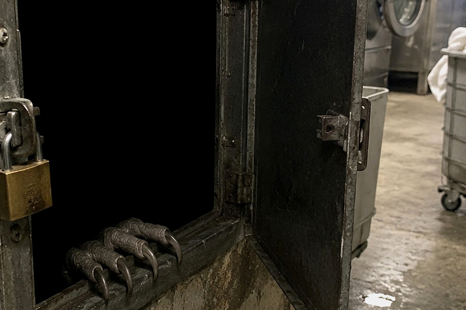 Editorial recreation of the Hotel Laundry Chute Camera Saw Claws Pressing Through The Dark Opening story, image 4.