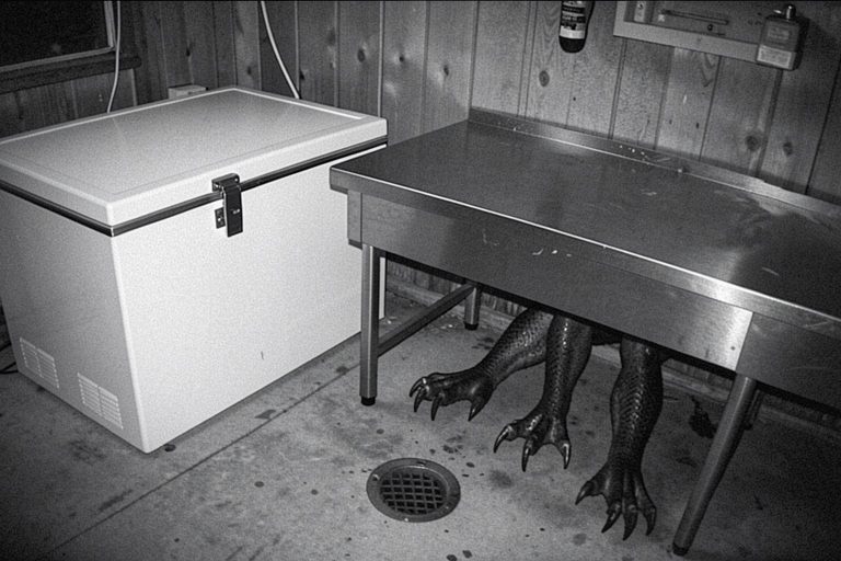 Editorial recreation of the Lake Marina Bait Freezer Camera Showed A Wet Clawed Thing Under The Cleaning Table story, image 1.