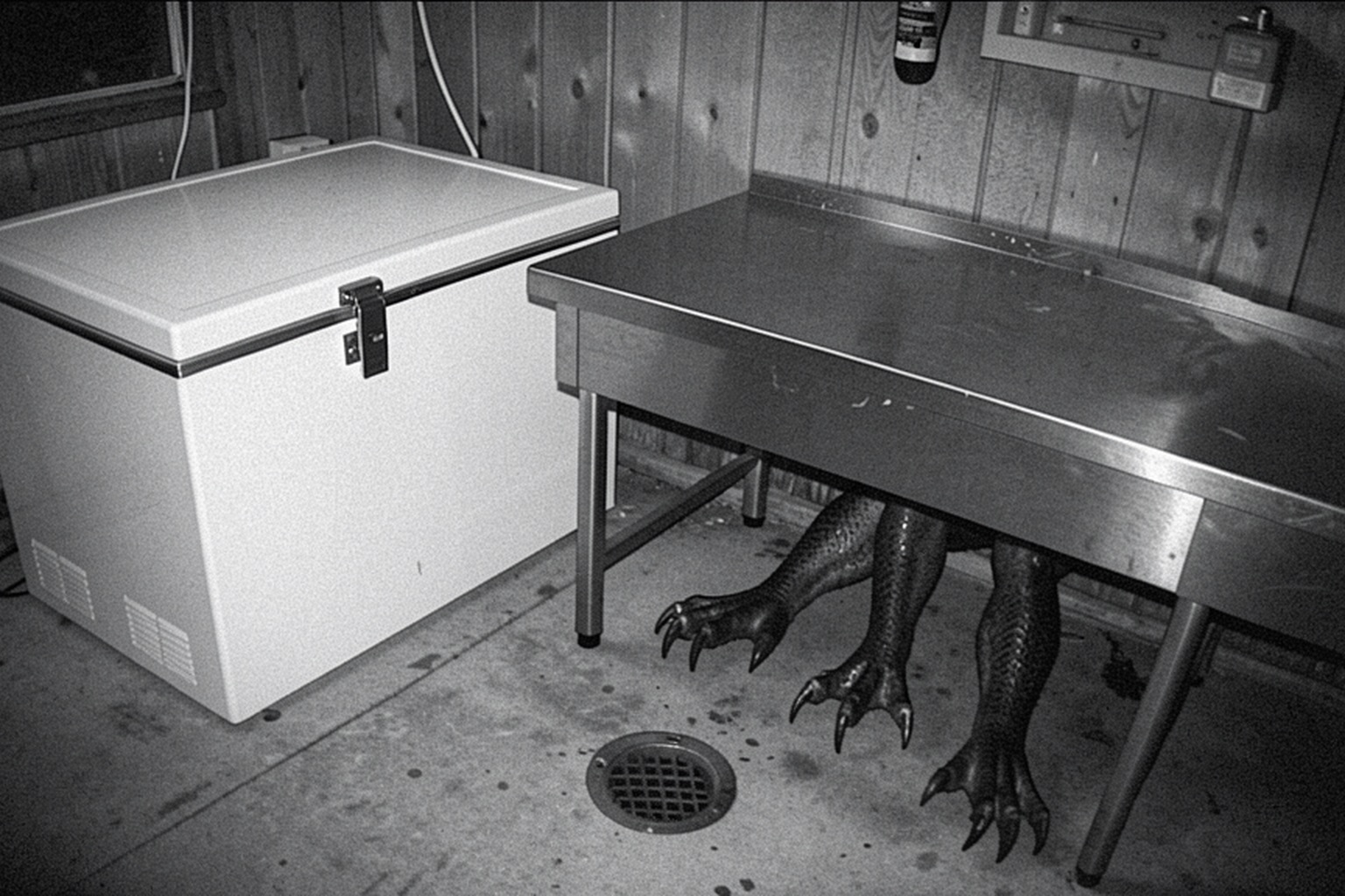 Editorial recreation of the Lake Marina Bait Freezer Camera Showed A Wet Clawed Thing Under The Cleaning Table story, image 1.