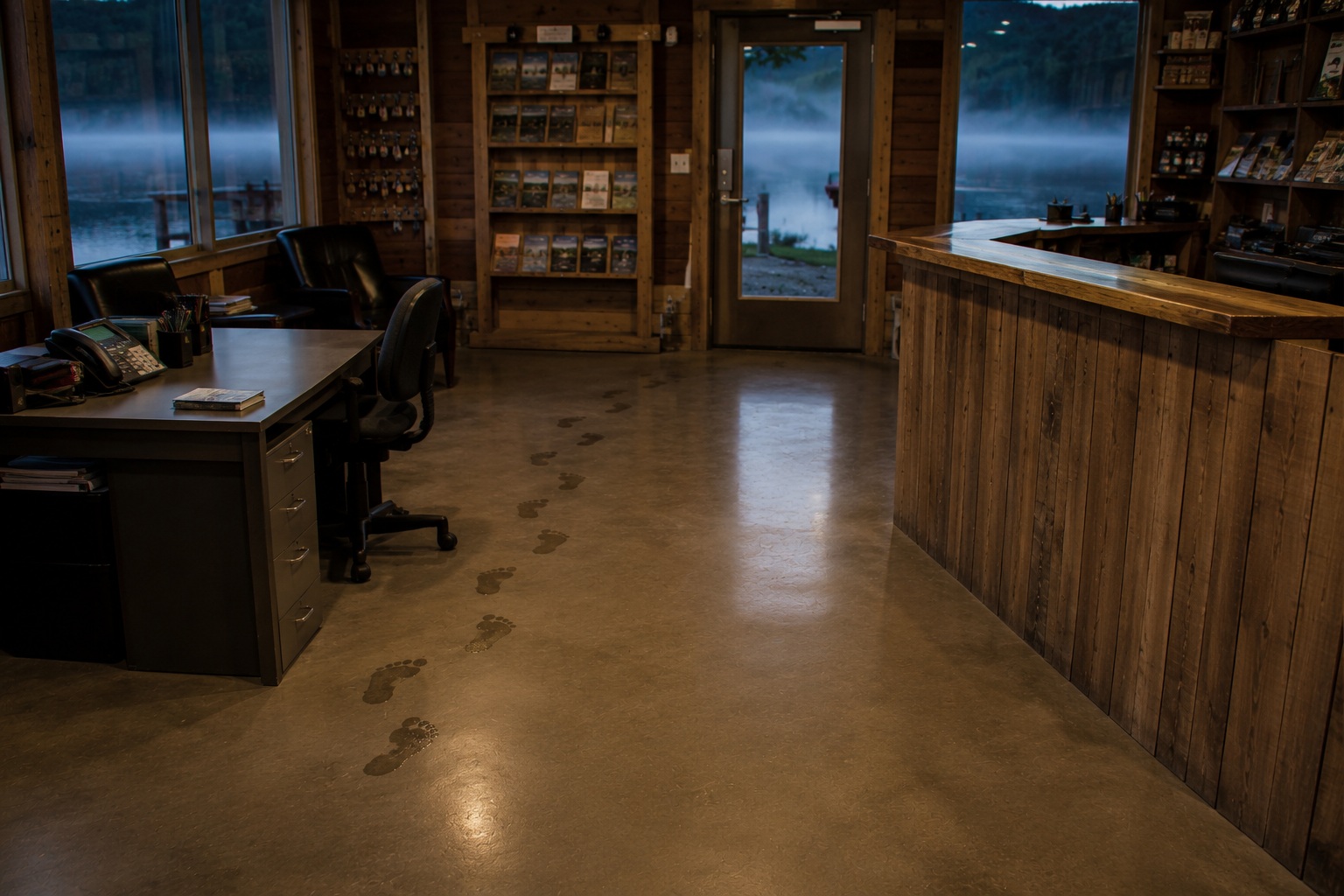 The Lakeside Camp Office Camera Showed Wet Footprints Starting At The Locked Desk