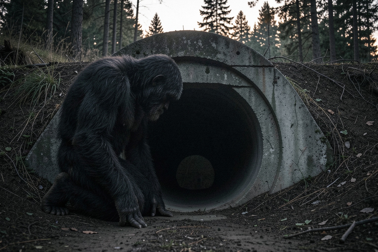 Editorial recreation of the Logging Road Trail Camera Showed A Hairy Figure Kneeling Beside The Culvert story, image 2.